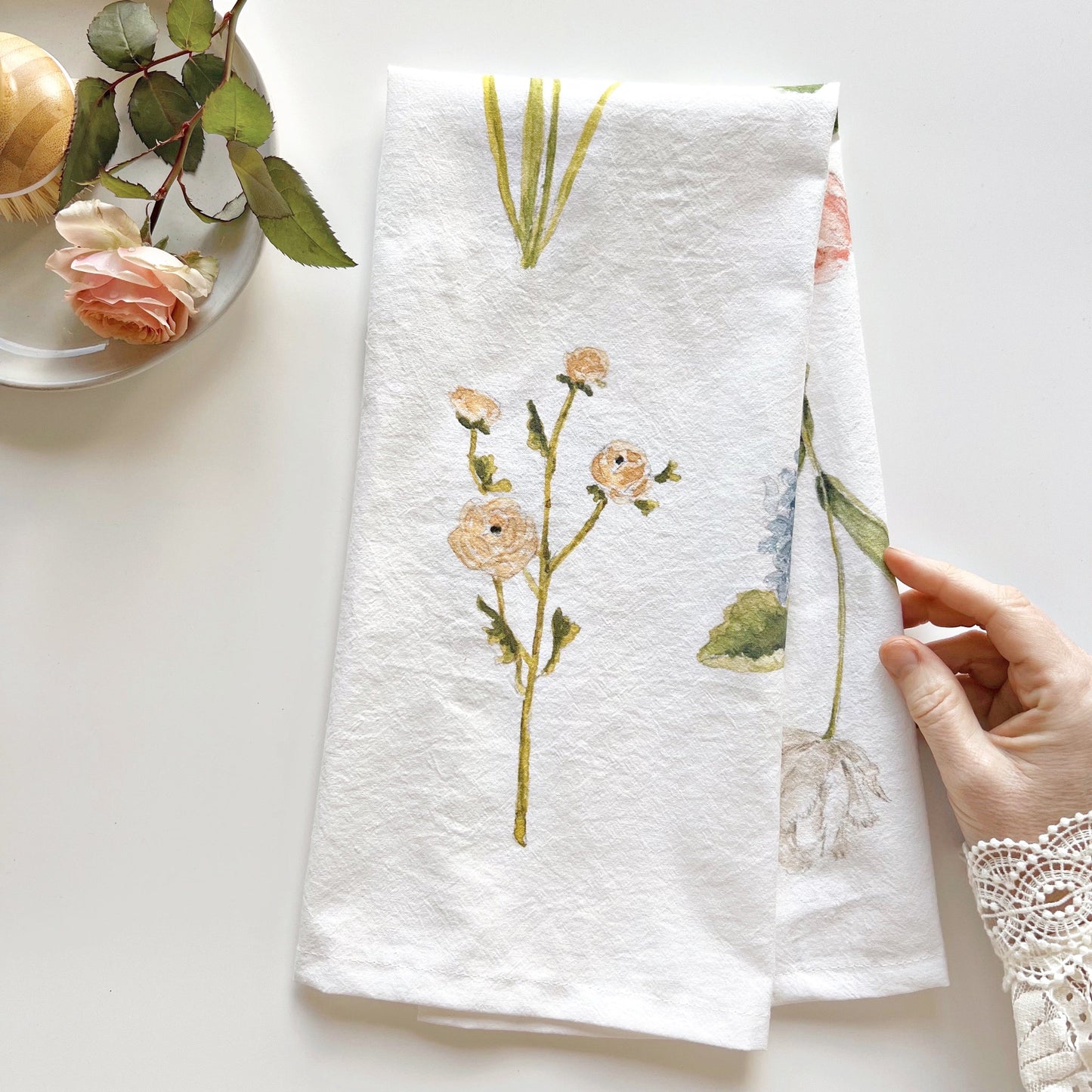 garden flowers tea towel